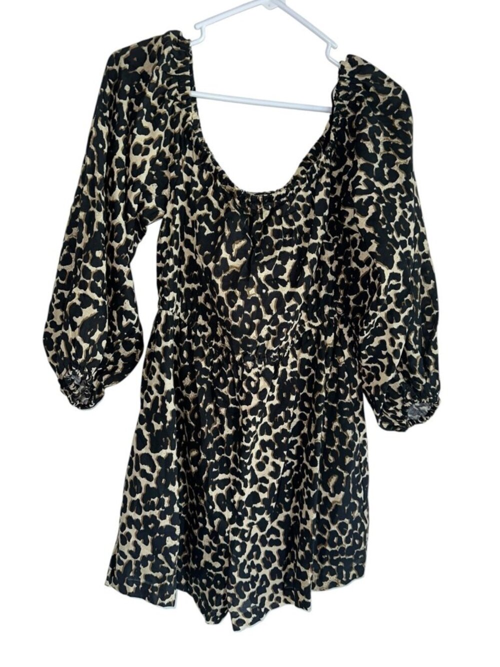 Plenty Tracy Reese Anthropologie Peasant Linen Blend Leopard Romper Sz S Indie